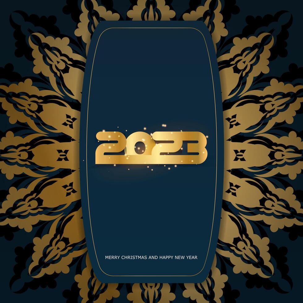 color azul y dorado. Fondo de saludo de feliz año nuevo 2023. vector