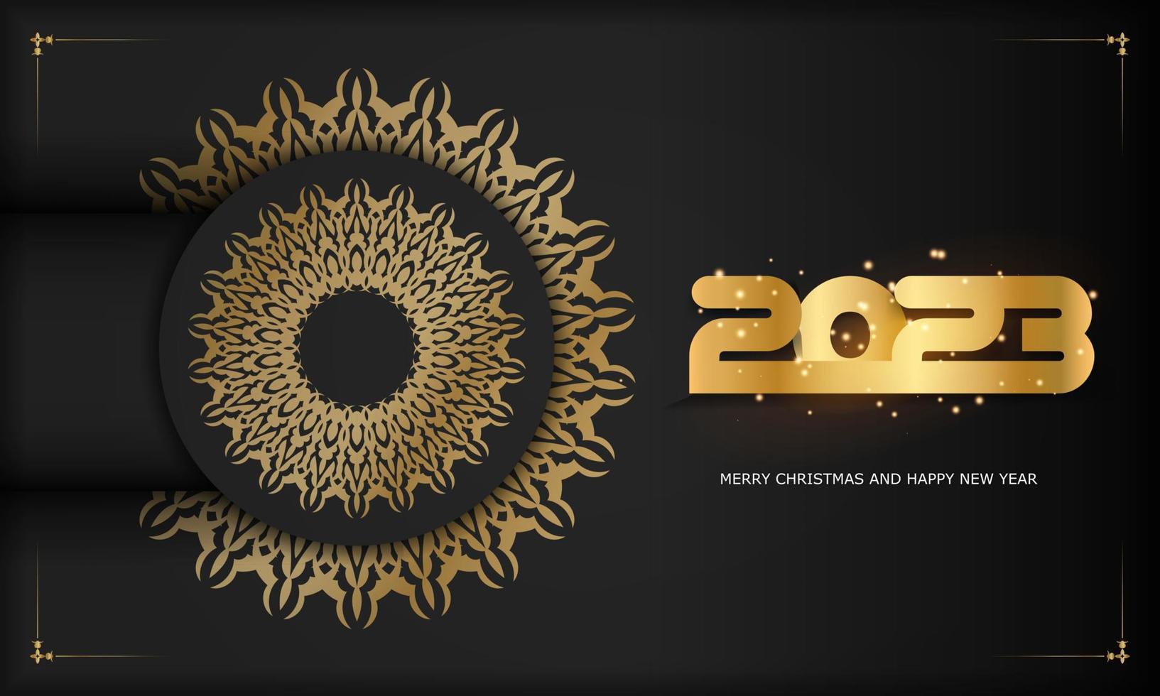 feliz año nuevo 2023 banner de vacaciones. patrón dorado sobre negro. vector