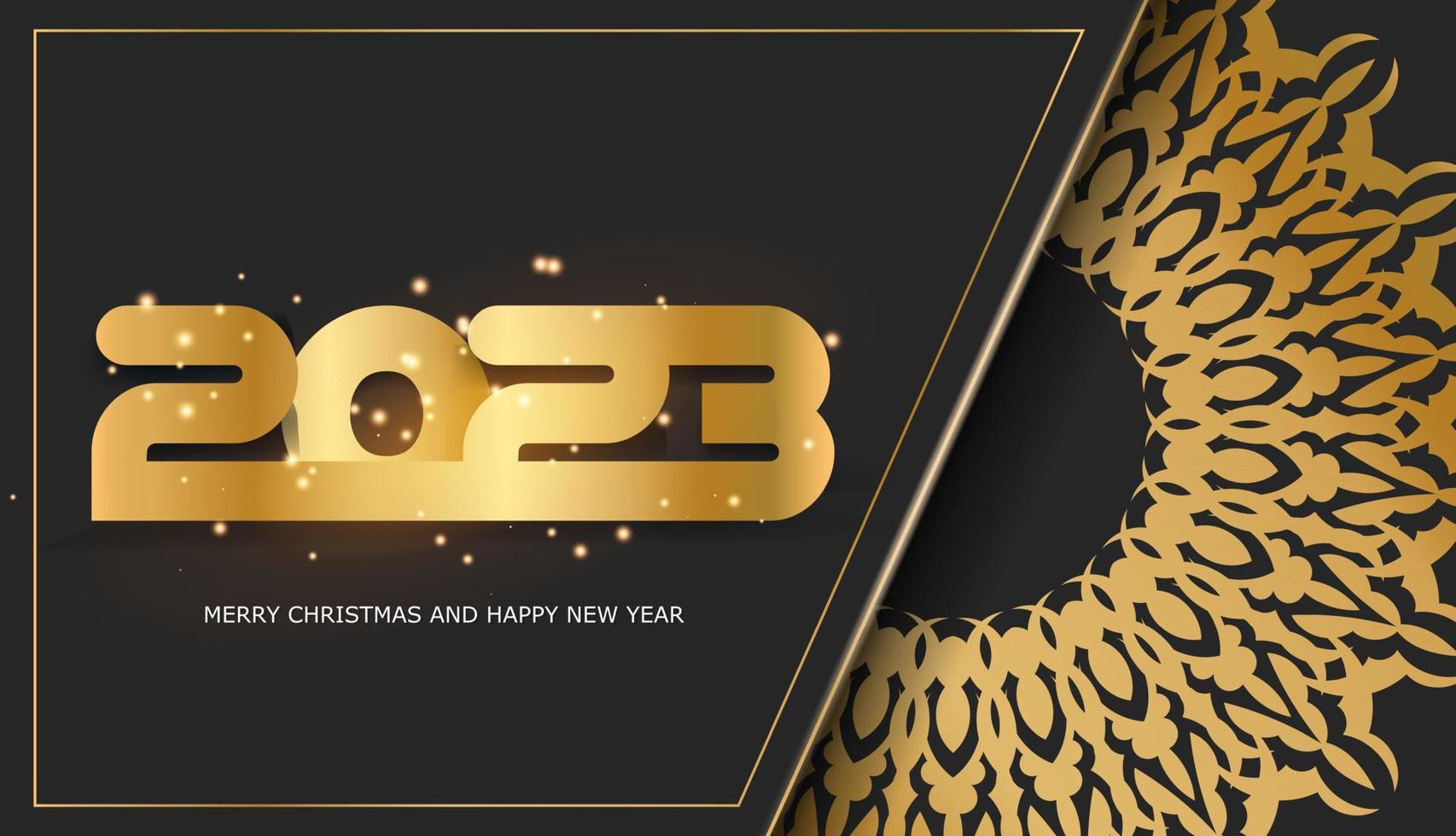 Happy new year 2023 greeting background. Golden pattern on black. vector