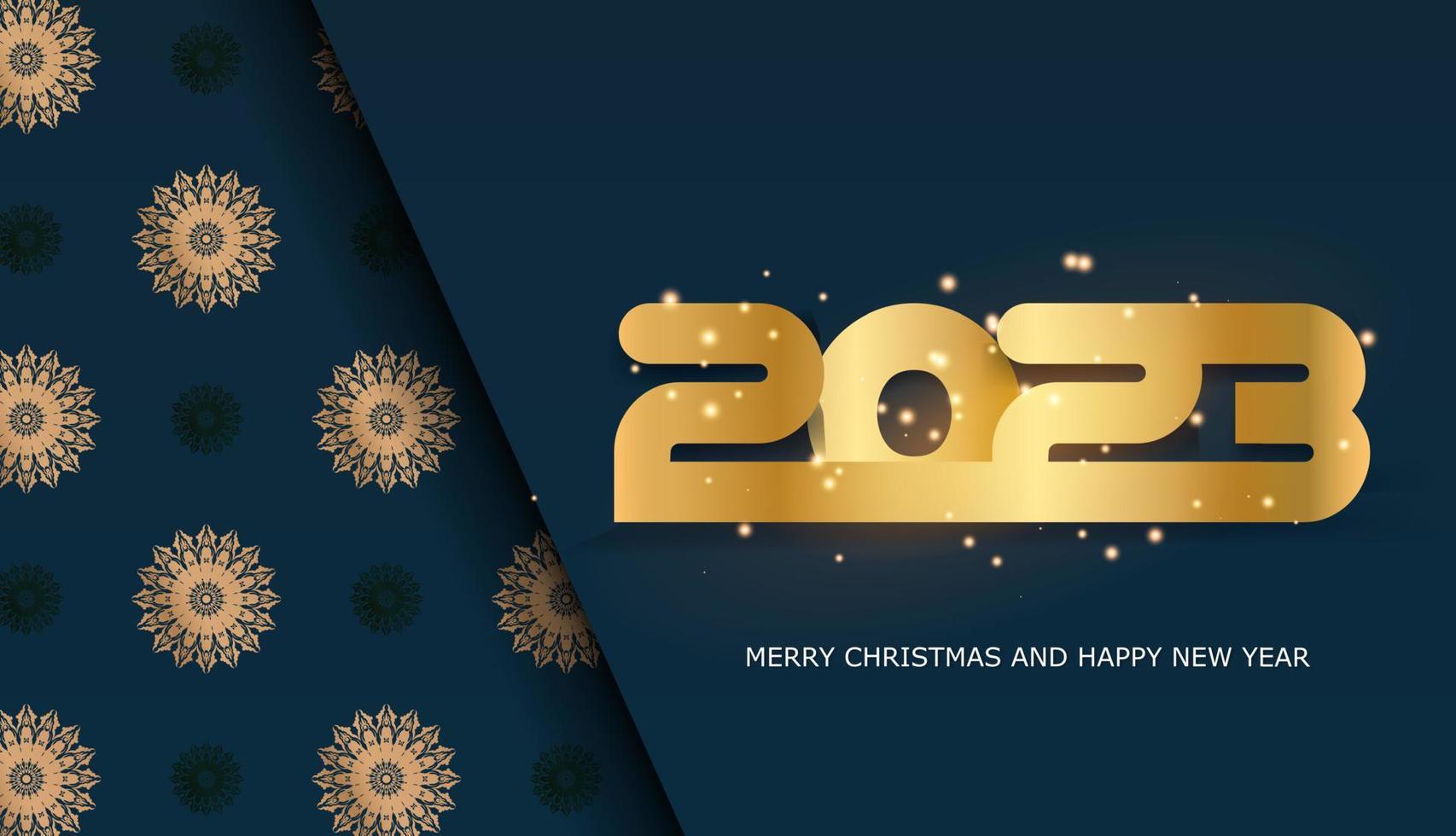 color azul y dorado. Banner de saludo de feliz año nuevo 2023. vector
