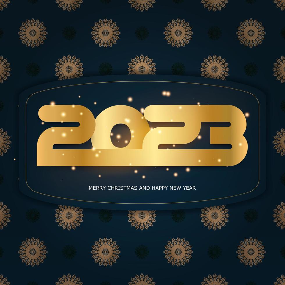 color azul y dorado. Banner de vacaciones de feliz año nuevo 2023. vector