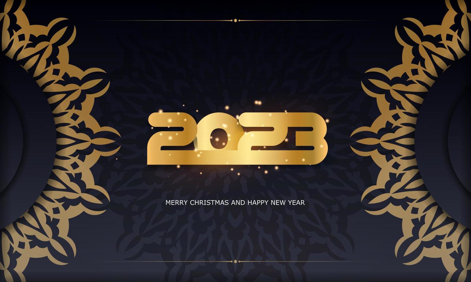 Golden pattern on black. 2023 happy new year festive background. vector