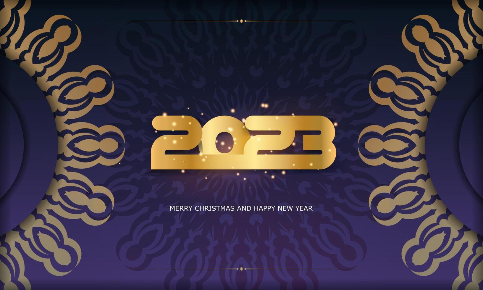 Blue and gold color. 2023 happy new year holiday poster. vector