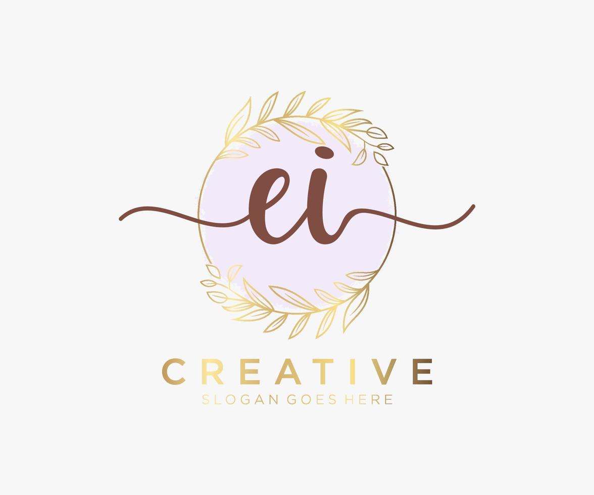 Initial EI feminine logo. Usable for Nature, Salon, Spa, Cosmetic and Beauty Logos. Flat Vector Logo Design Template Element.