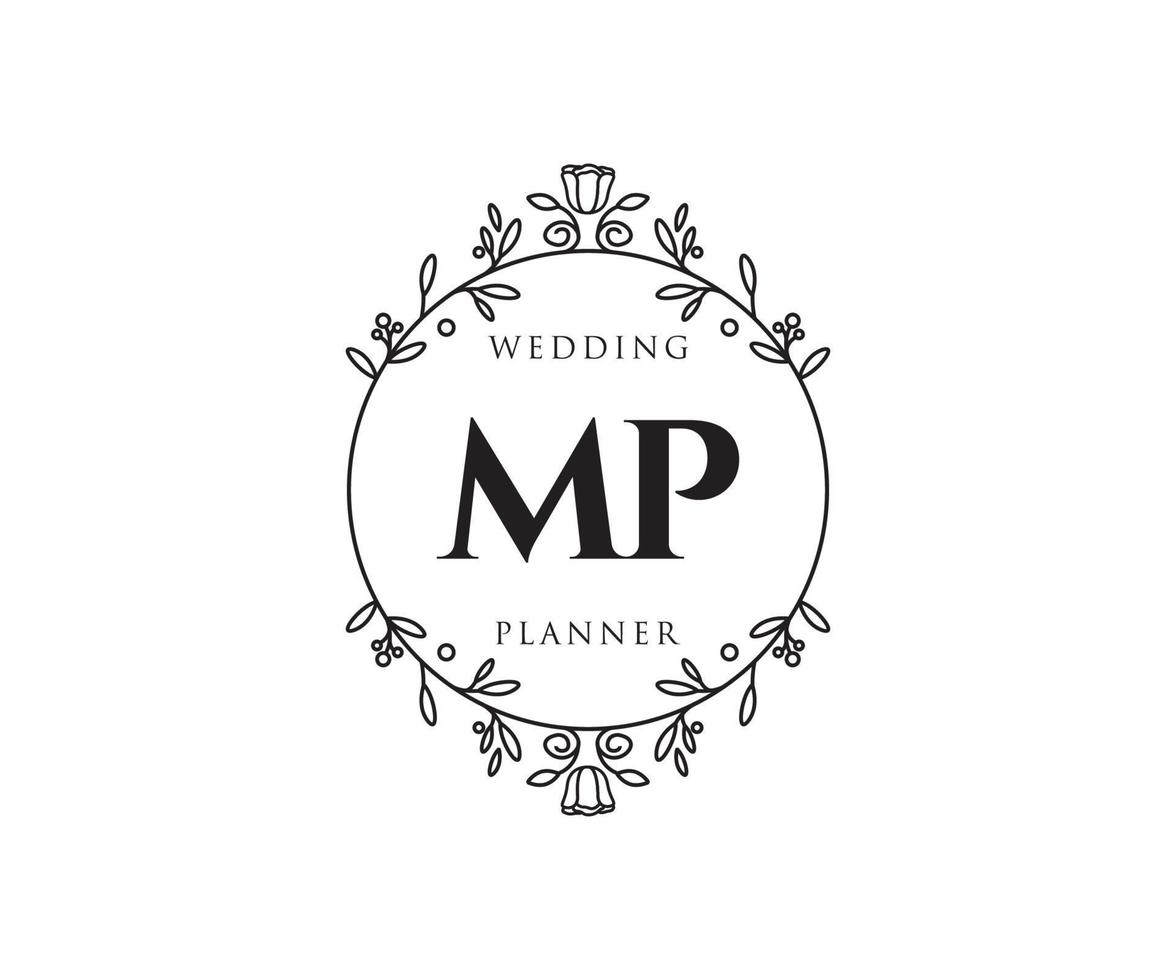 MP Initials letter Wedding monogram logos collection, hand drawn modern minimalistic and floral templates for Invitation cards, Save the Date, elegant identity for restaurant, boutique, cafe in vector