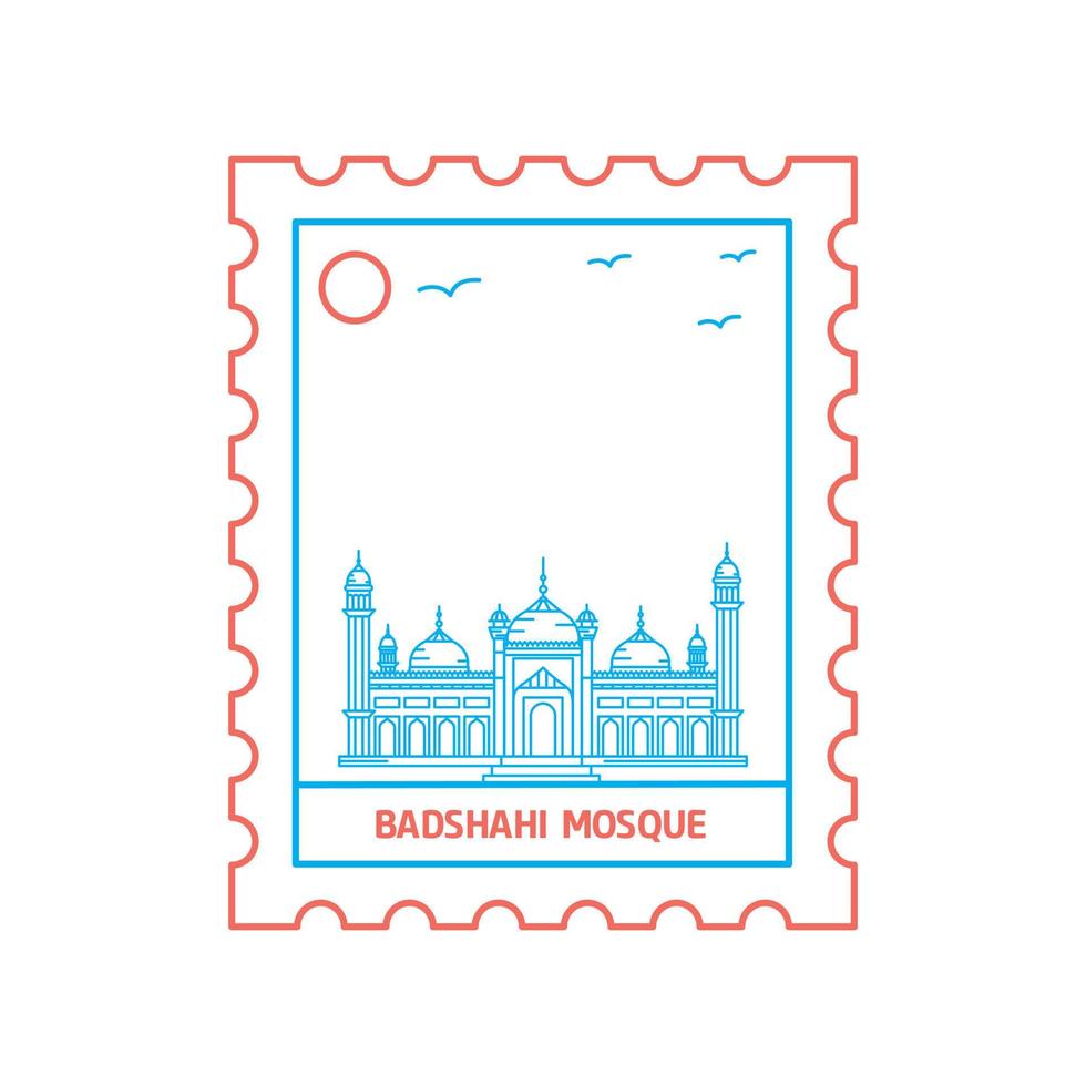 Mezquita badshahi sello postal estilo de línea azul y roja ilustración vectorial vector