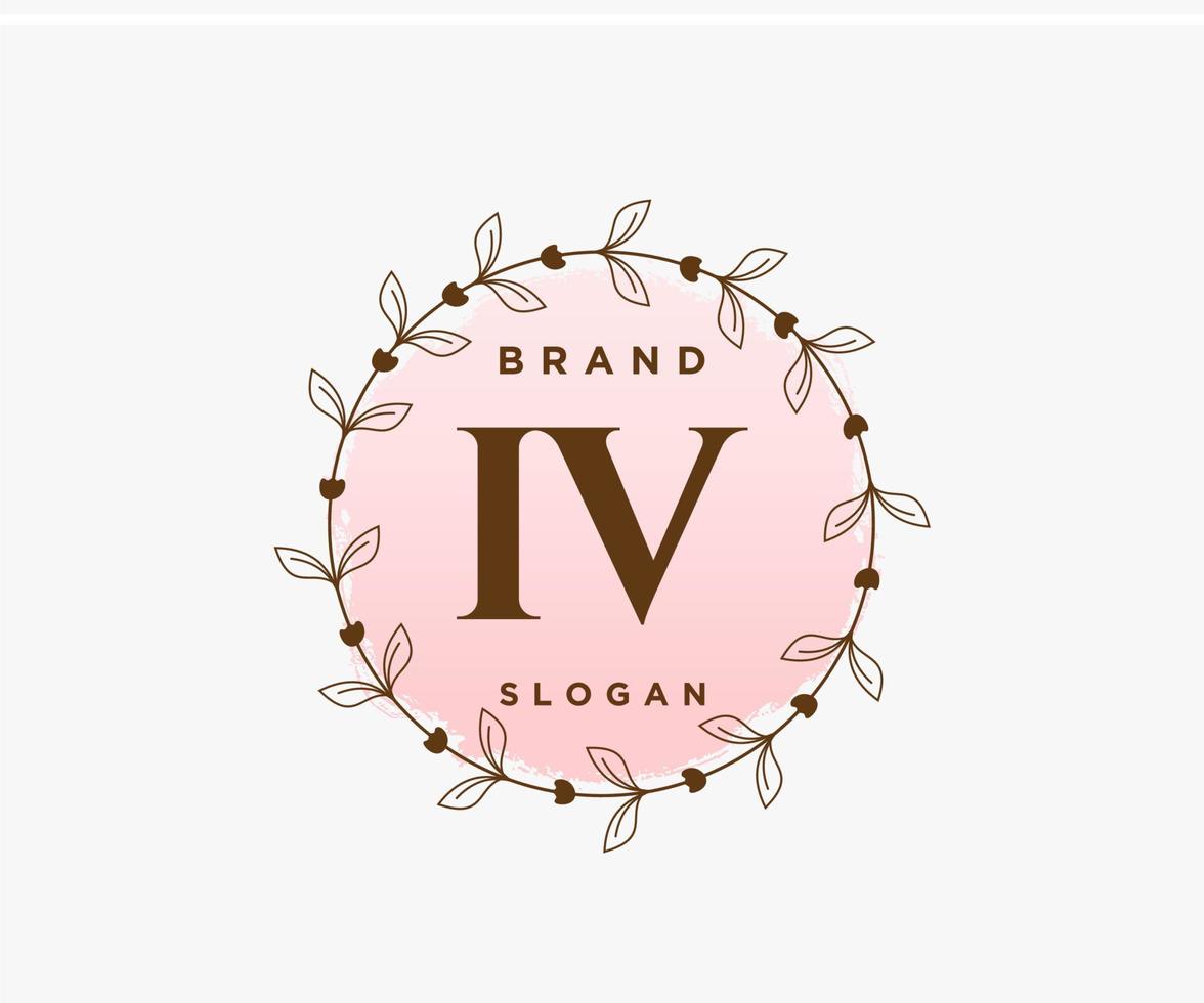 Initial IV feminine logo. Usable for Nature, Salon, Spa, Cosmetic and Beauty Logos. Flat Vector Logo Design Template Element.