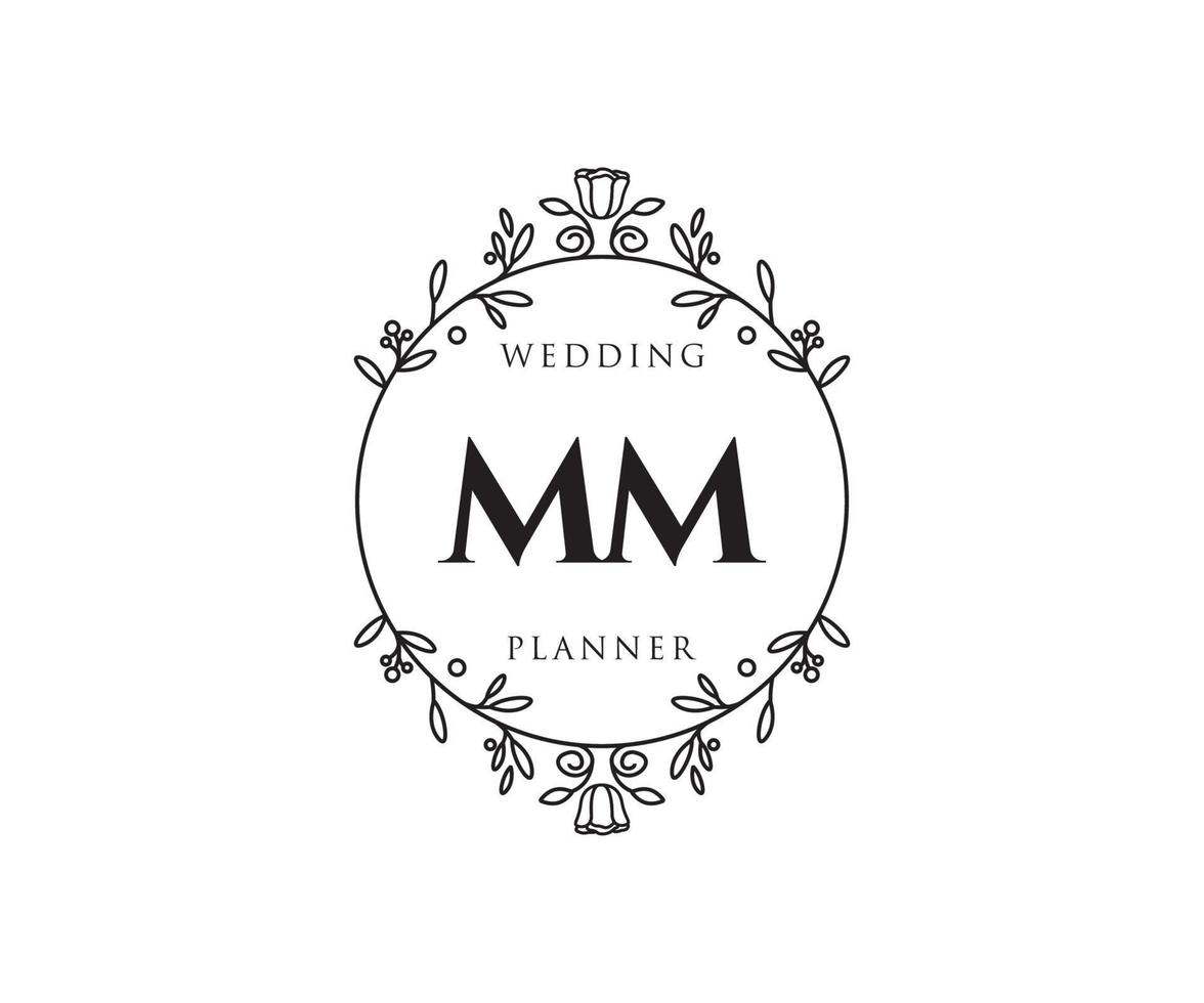 MM Initials letter Wedding monogram logos collection, hand drawn