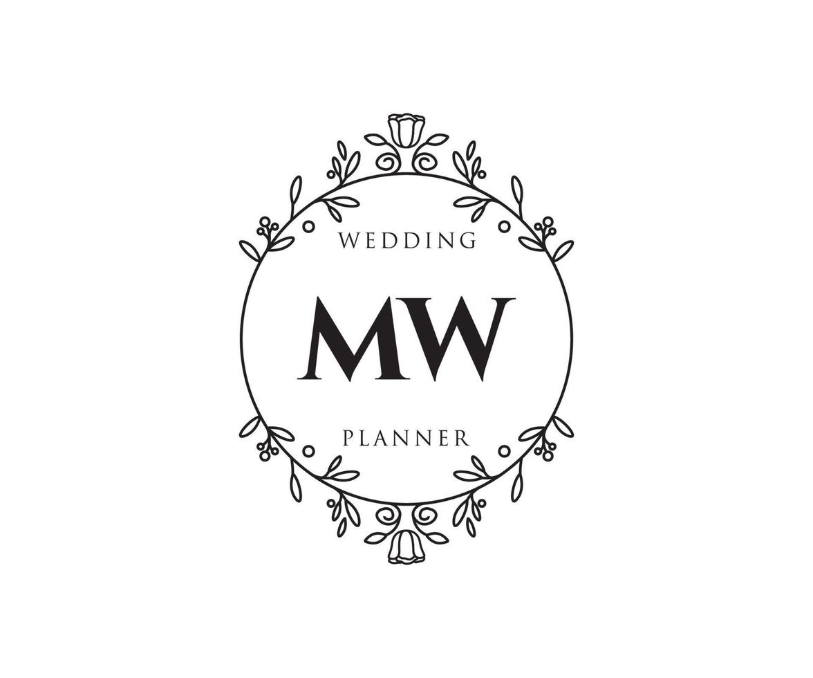 MW Initials letter Wedding monogram logos collection, hand drawn modern minimalistic and floral templates for Invitation cards, Save the Date, elegant identity for restaurant, boutique, cafe in vector