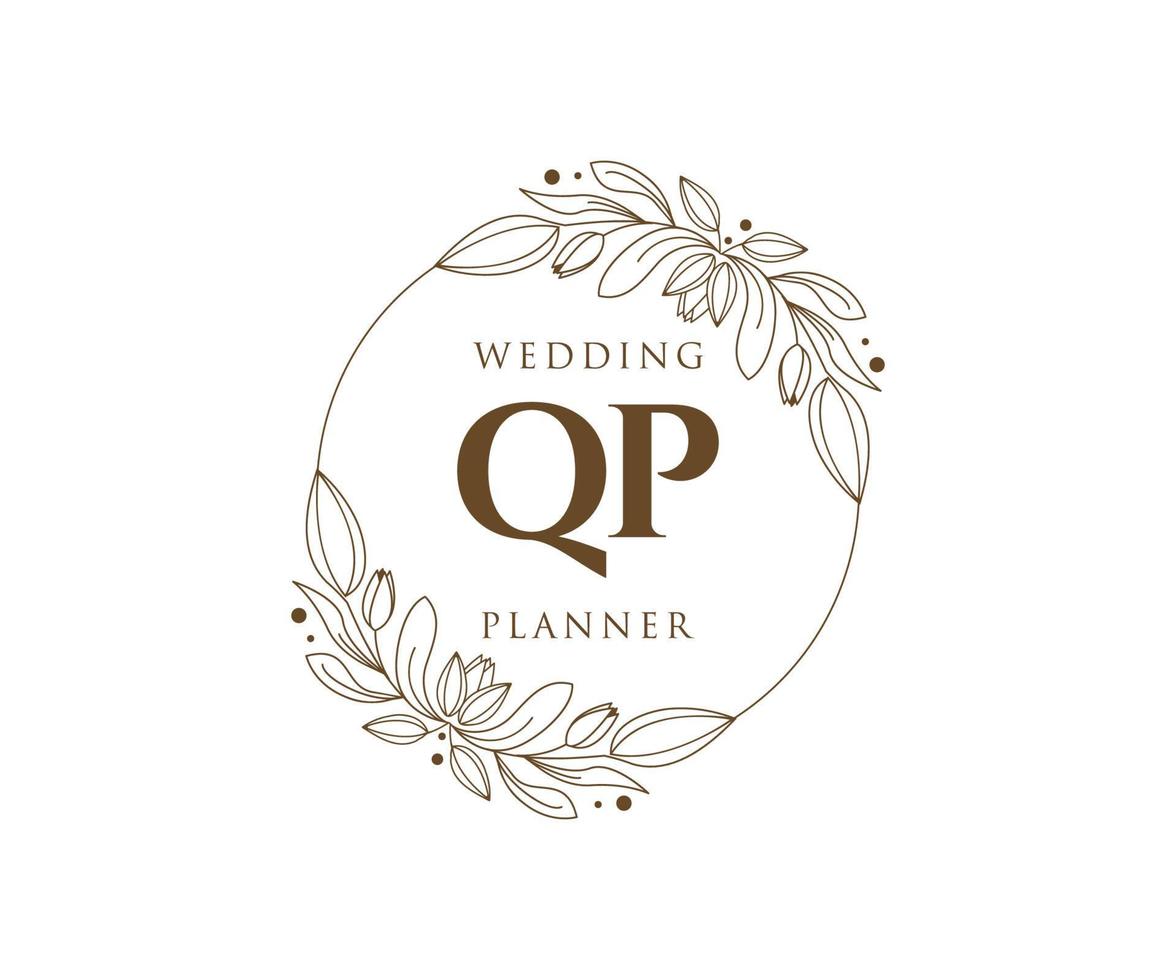 QP Initials letter Wedding monogram logos collection, hand drawn modern minimalistic and floral templates for Invitation cards, Save the Date, elegant identity for restaurant, boutique, cafe in vector