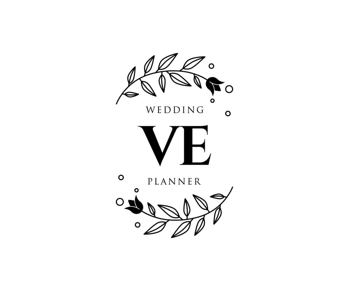 VE Initials letter Wedding monogram logos collection, hand drawn modern minimalistic and floral templates for Invitation cards, Save the Date, elegant identity for restaurant, boutique, cafe in vector