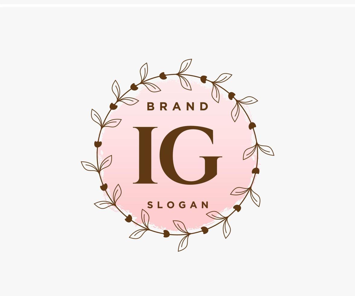 Initial IG feminine logo. Usable for Nature, Salon, Spa, Cosmetic and Beauty Logos. Flat Vector Logo Design Template Element.
