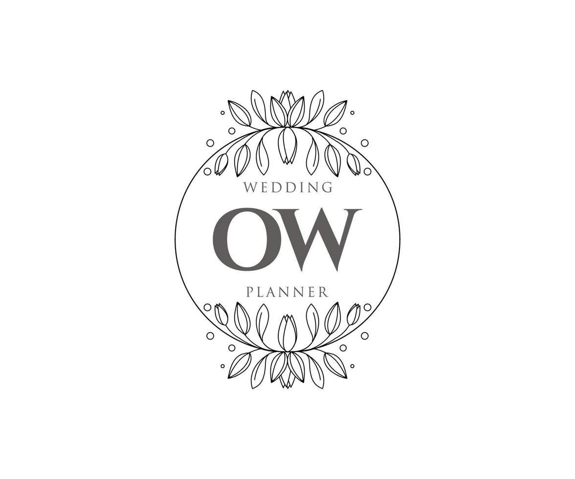 OW Initials letter Wedding monogram logos collection, hand drawn modern minimalistic and floral templates for Invitation cards, Save the Date, elegant identity for restaurant, boutique, cafe in vector