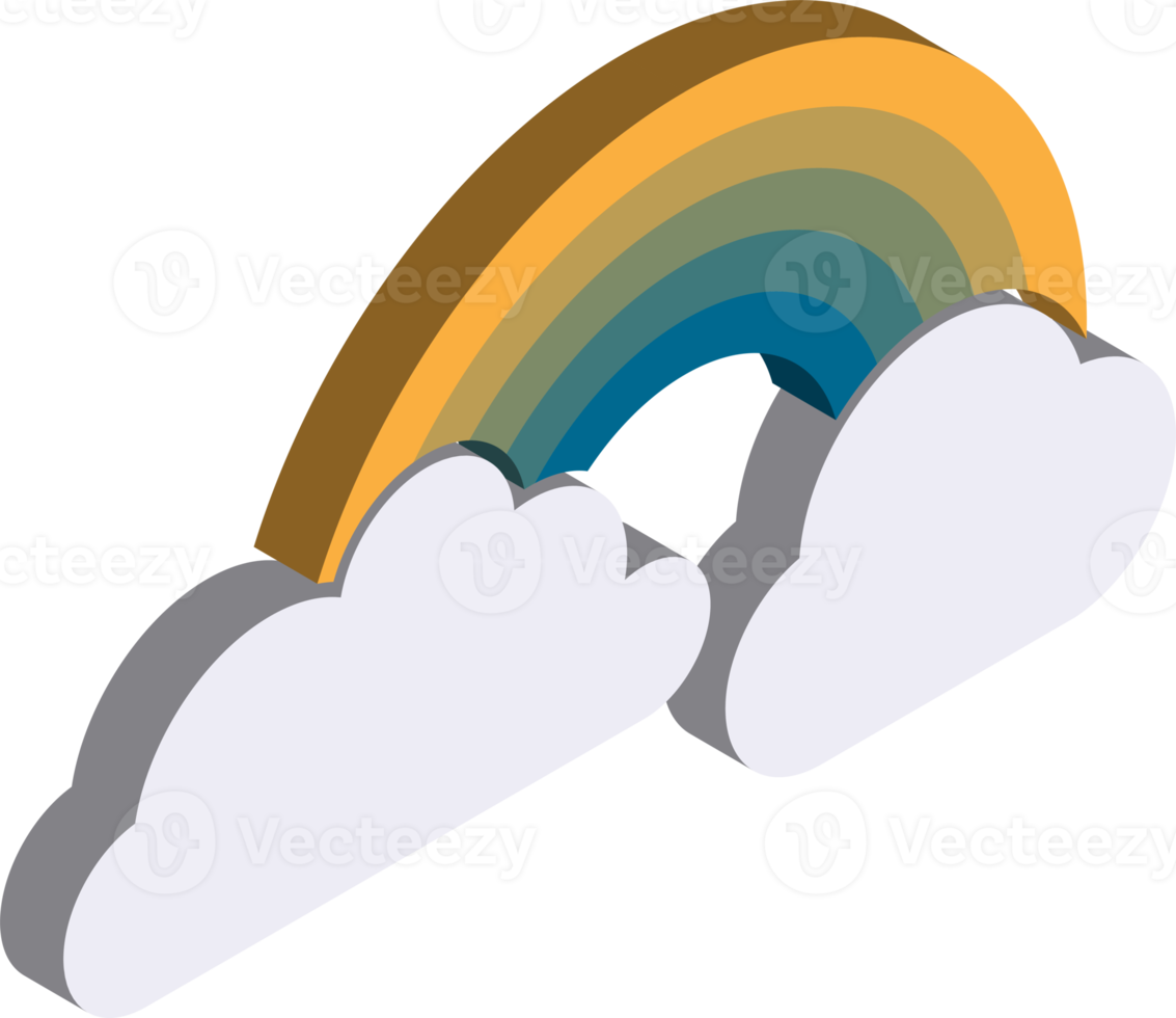 ilustración de nubes y arco iris en estilo isométrico 3d png