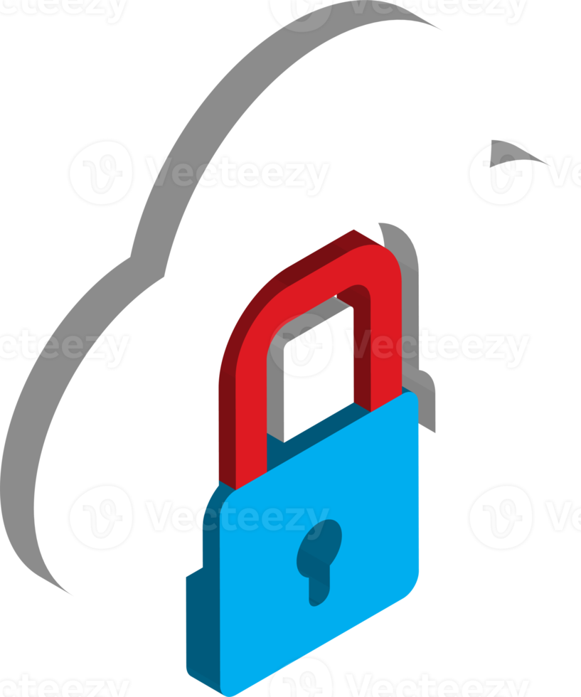 cloud and lock illustration in 3D isometric style png