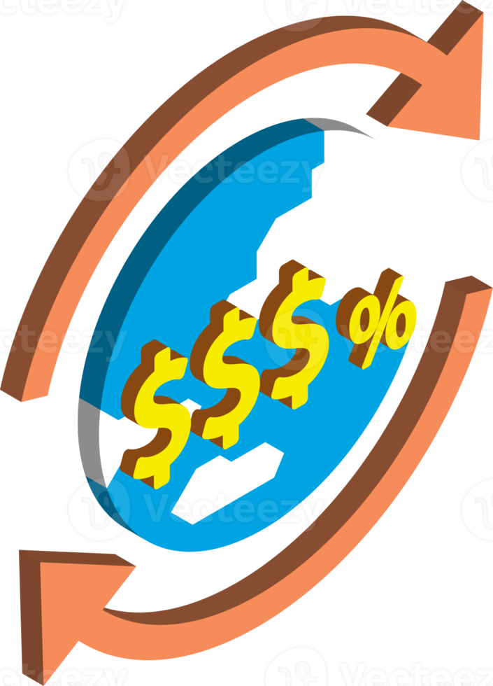 globo e i soldi illustrazione nel 3d isometrico stile png