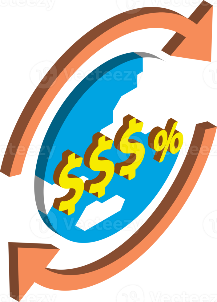 wereldbol en geld illustratie in 3d isometrische stijl png