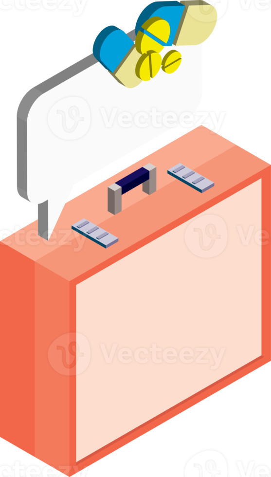 tasche und krankenhausillustration im isometrischen 3d-stil png