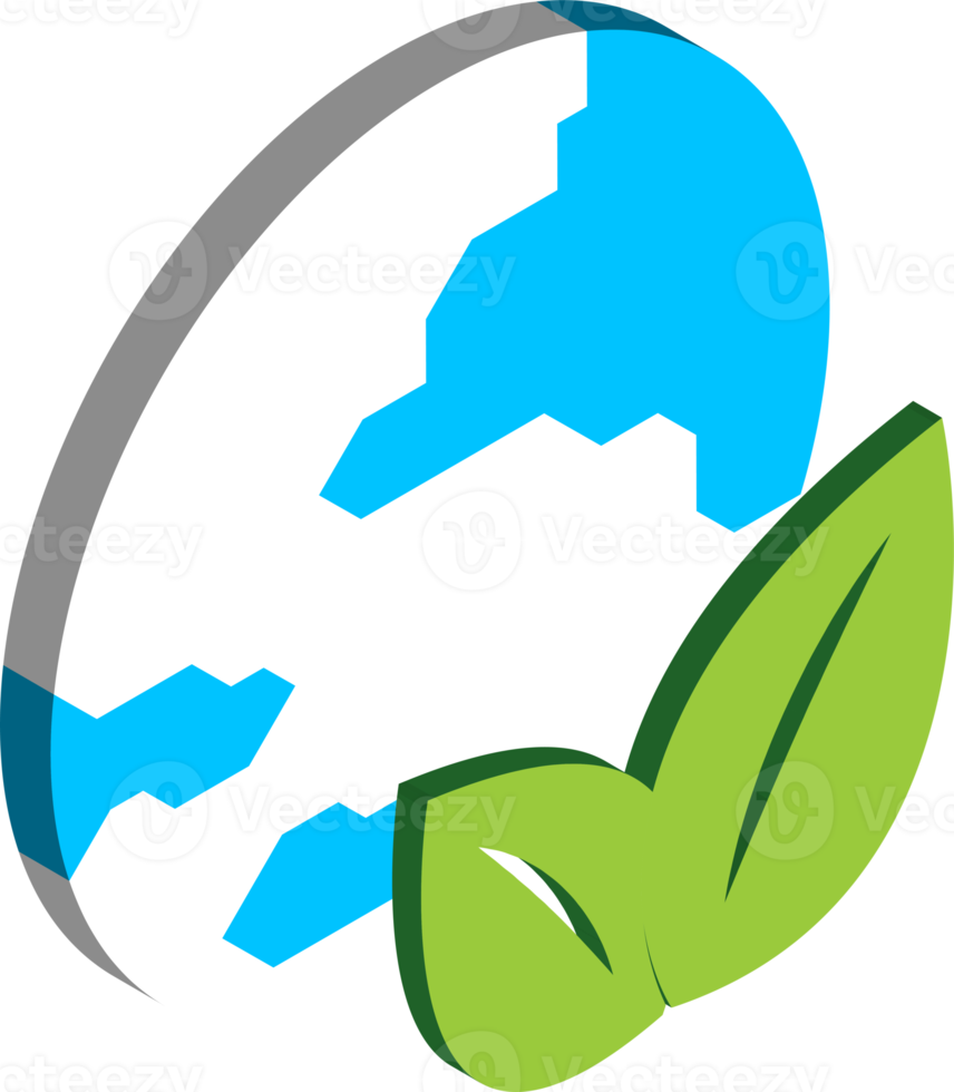 illustration de la terre et des feuilles dans un style isométrique 3d png