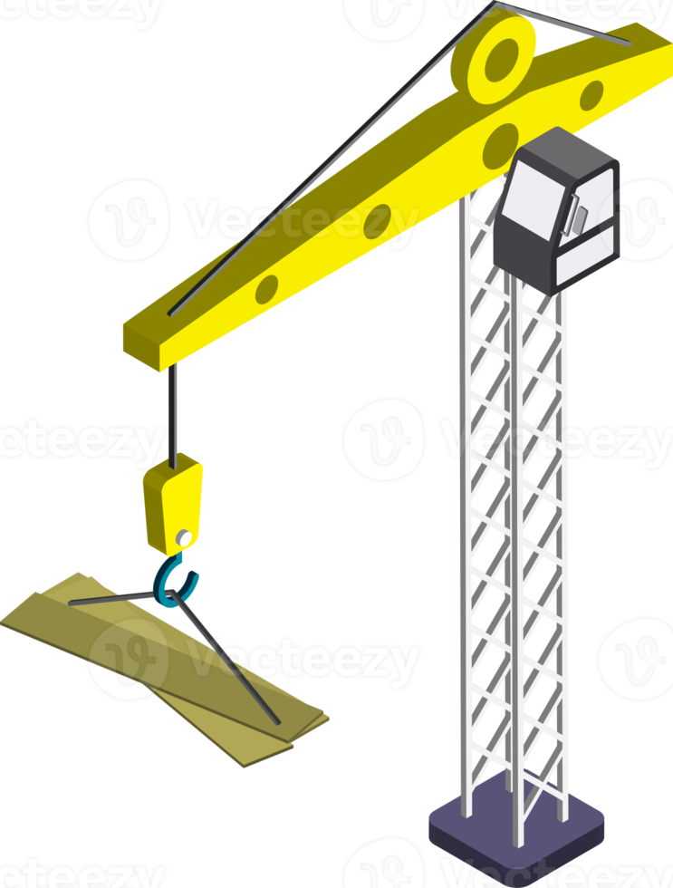 ilustración de grúa de construcción en estilo isométrico 3d png