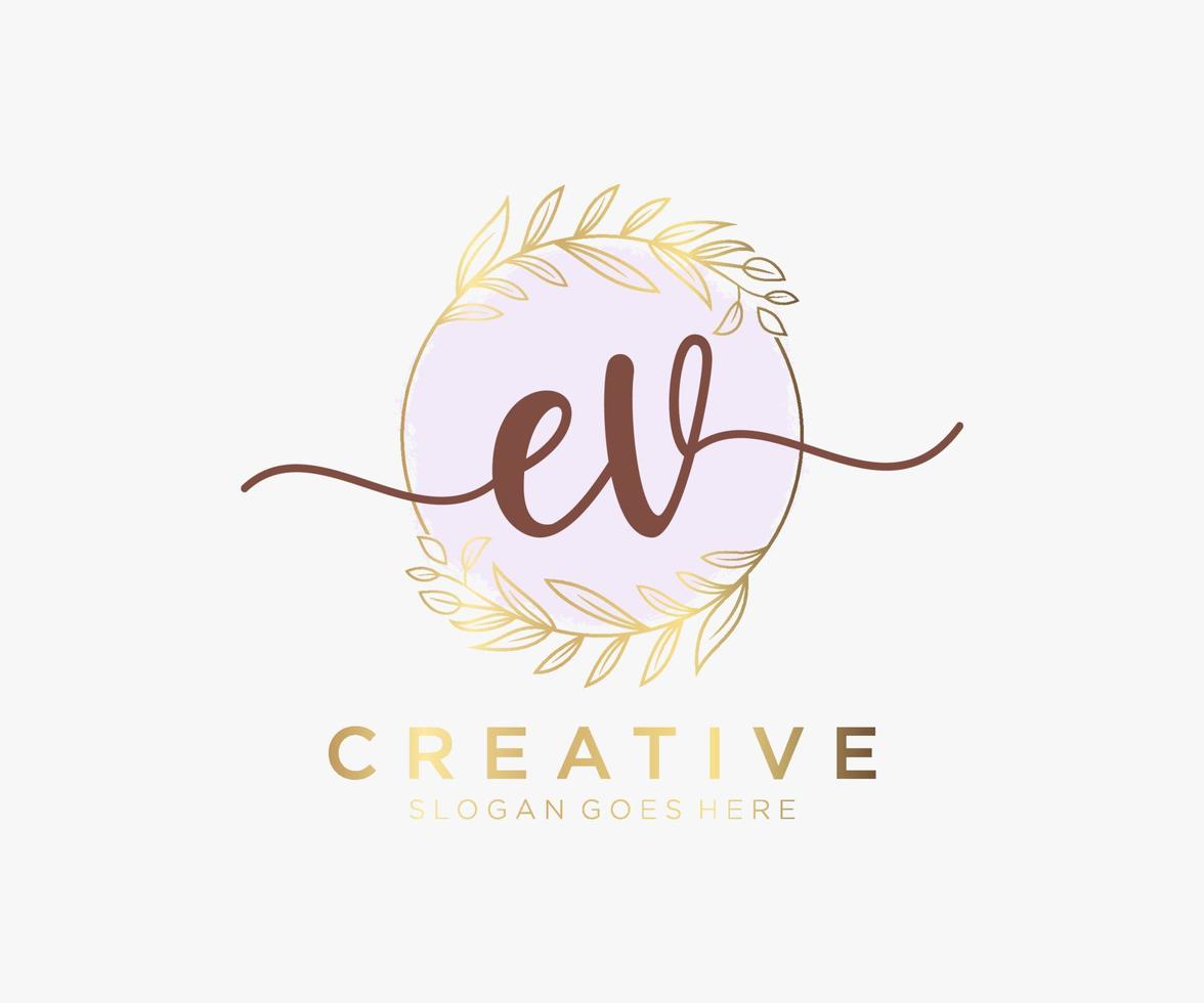 logotipo femenino ev inicial. utilizable para logotipos de naturaleza, salón, spa, cosmética y belleza. elemento de plantilla de diseño de logotipo de vector plano.