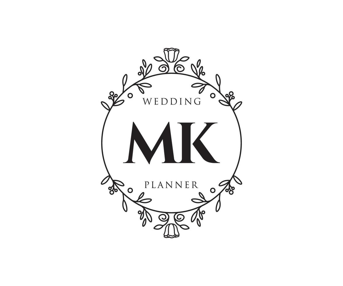 MK Initials letter Wedding monogram logos collection, hand drawn modern minimalistic and floral templates for Invitation cards, Save the Date, elegant identity for restaurant, boutique, cafe in vector