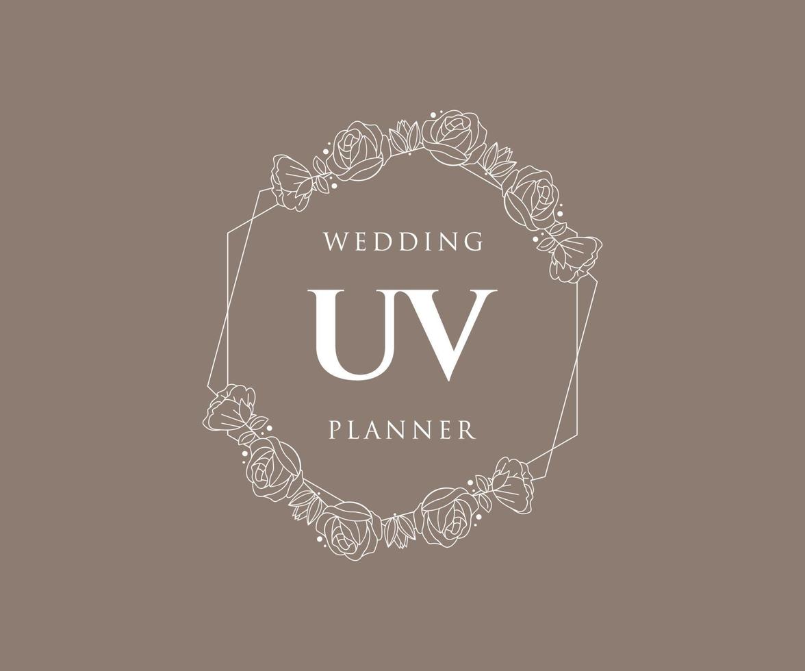 UV Initials letter Wedding monogram logos collection, hand drawn modern minimalistic and floral templates for Invitation cards, Save the Date, elegant identity for restaurant, boutique, cafe in vector