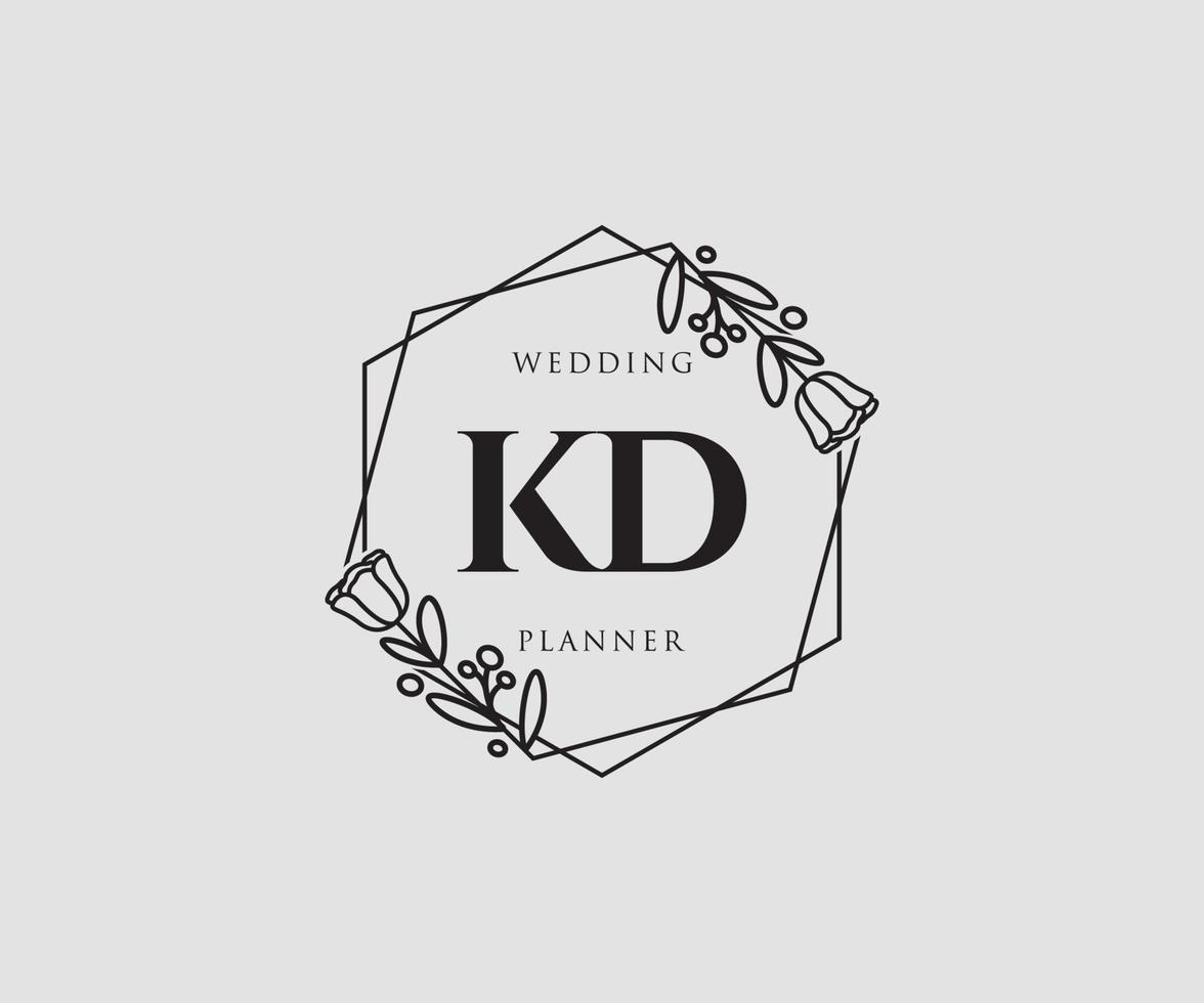 Initial KD feminine logo. Usable for Nature, Salon, Spa, Cosmetic and Beauty Logos. Flat Vector Logo Design Template Element.