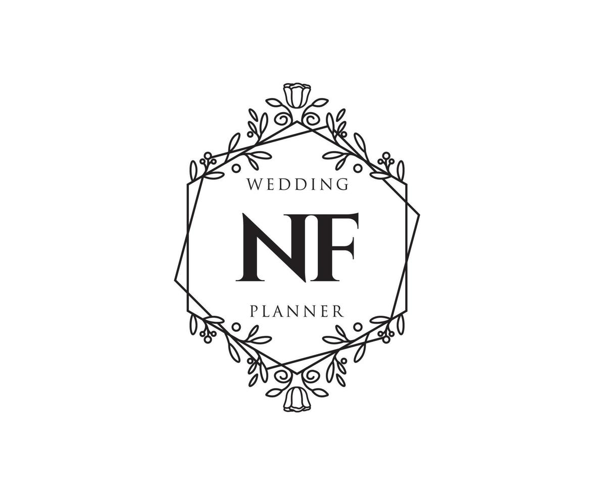 NF Initials letter Wedding monogram logos collection, hand drawn modern minimalistic and floral templates for Invitation cards, Save the Date, elegant identity for restaurant, boutique, cafe in vector