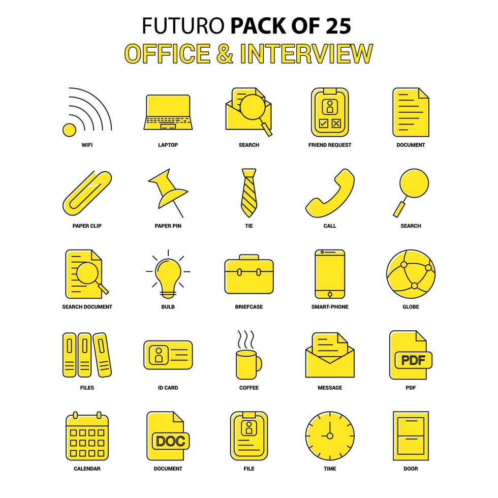 conjunto de iconos de oficina y entrevista amarillo futuro paquete de iconos de último diseño vector