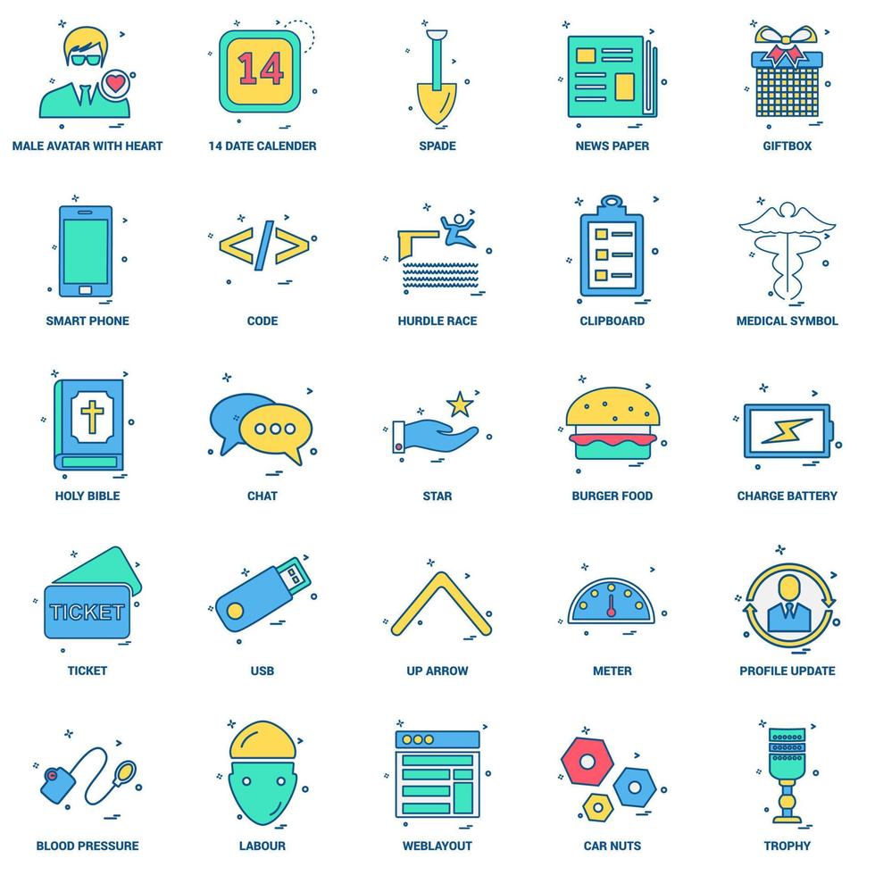 25 Business Concept Mix Flat Color Icon set vector