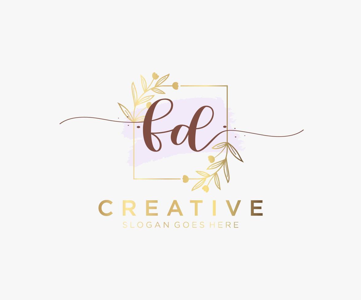 Initial FD feminine logo. Usable for Nature, Salon, Spa, Cosmetic and Beauty Logos. Flat Vector Logo Design Template Element.