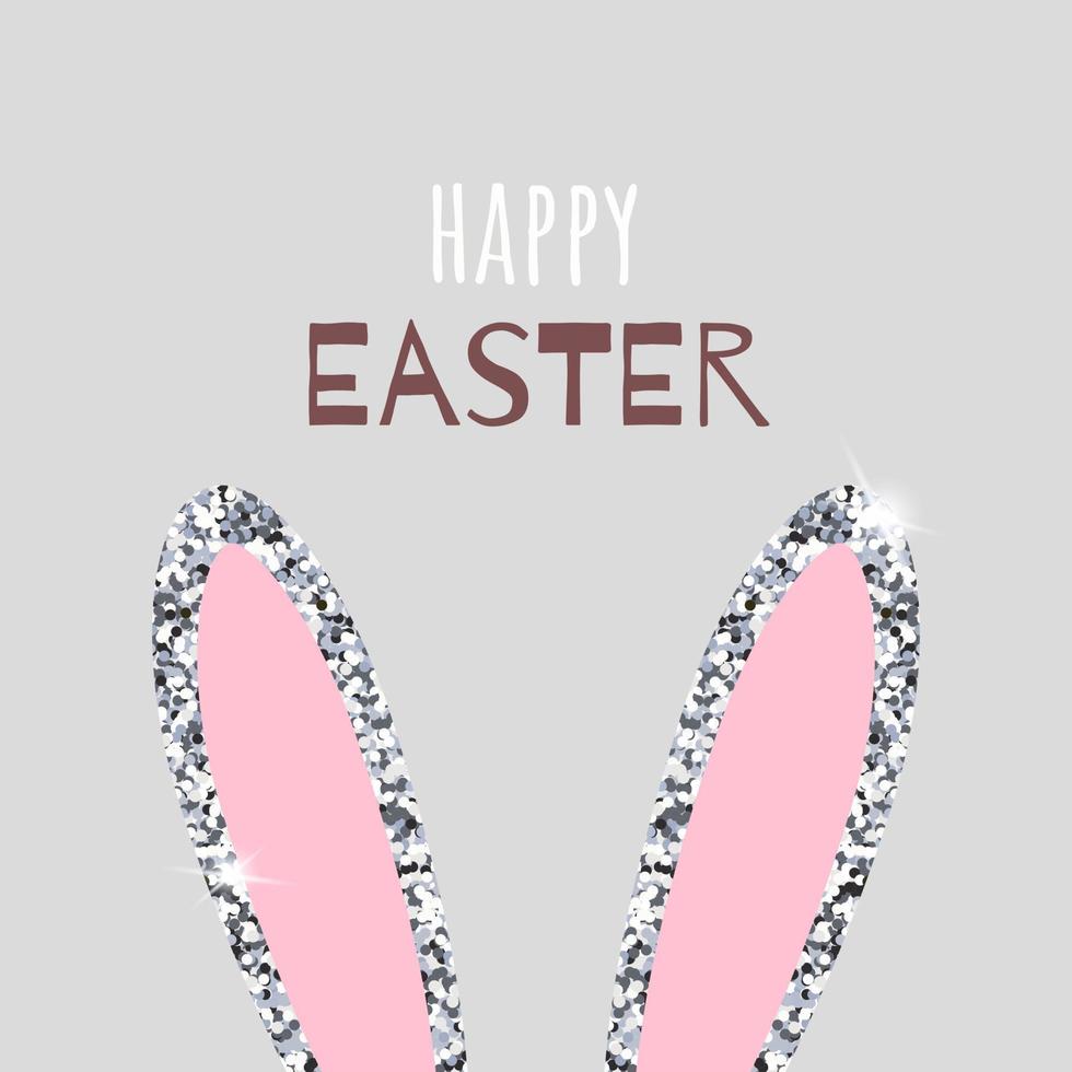 Happy Easter greeting card template. Cute bunny ears. Cartoon style. vector