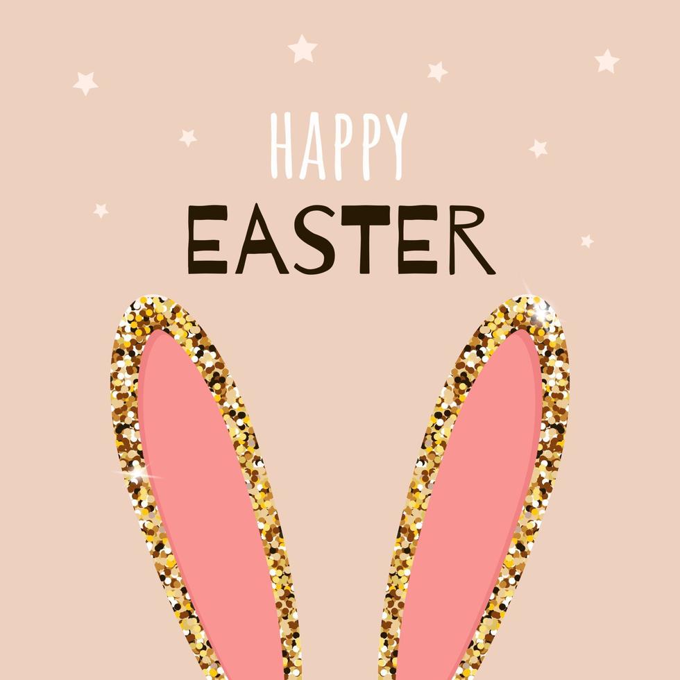 Happy Easter greeting card template. Cute bunny ears. Cartoon style. vector