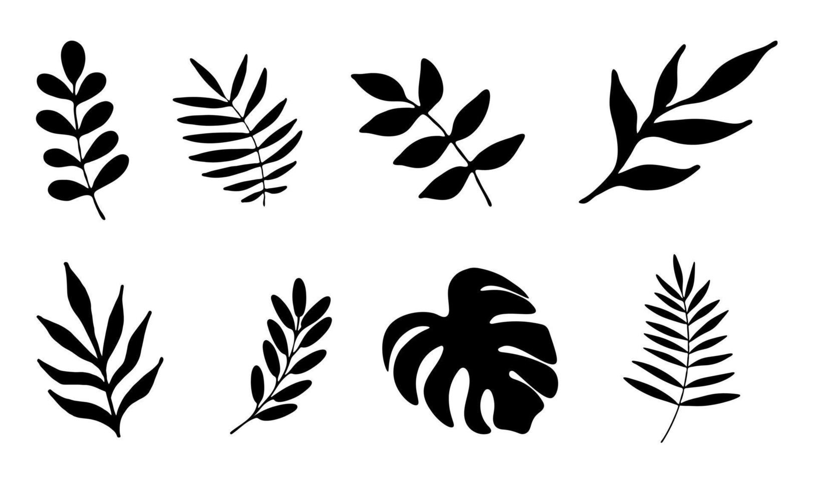 Black hand drown leaves set isolated on white vector