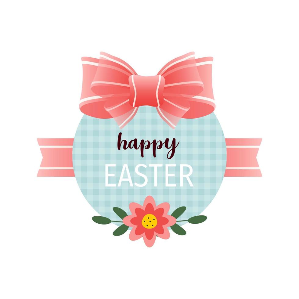 Happy Easter gift tag and label with cute cartoon bow and flower vector