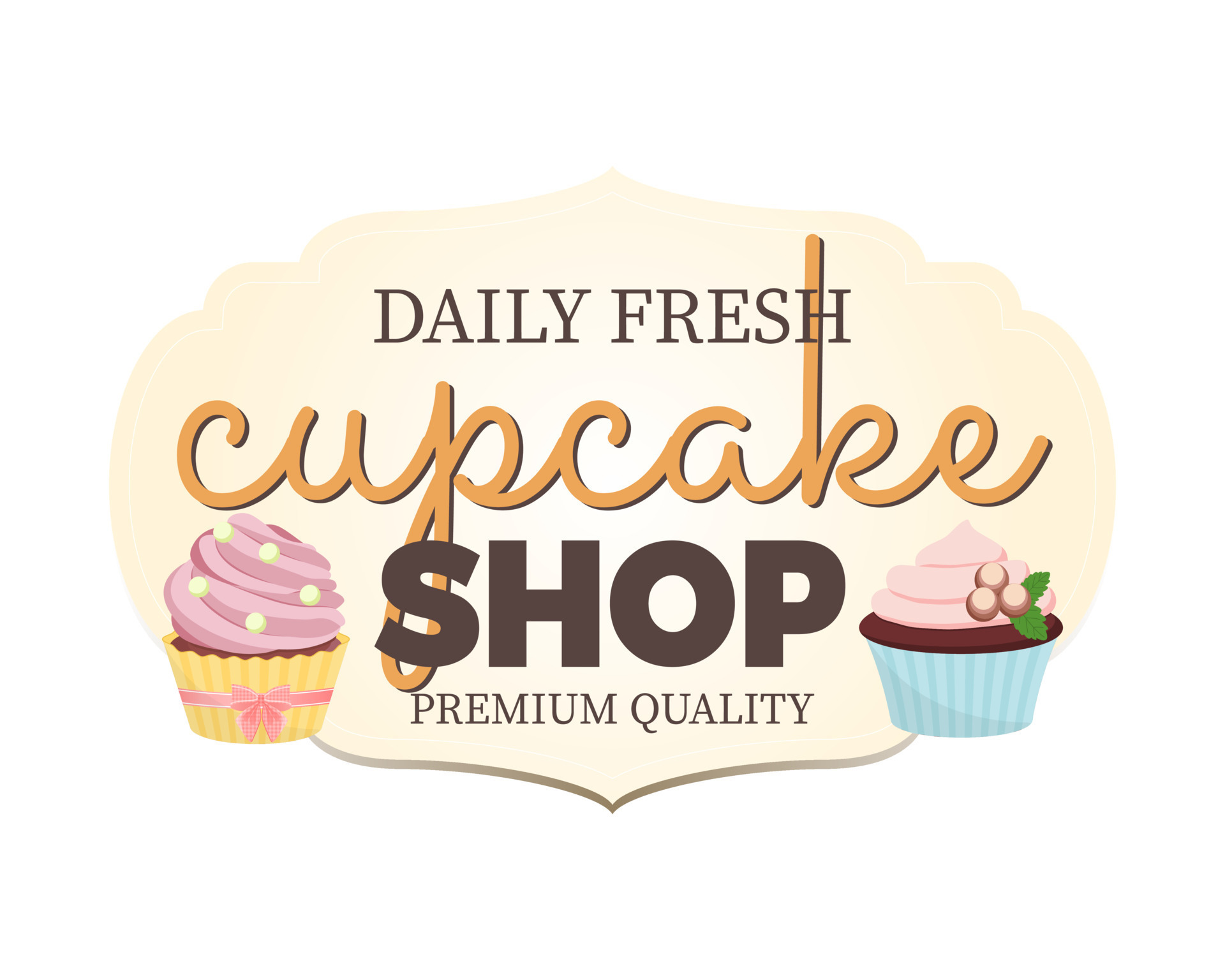Sweet bakery label with cupcakes. Cute vintage style. 14374837 Vector