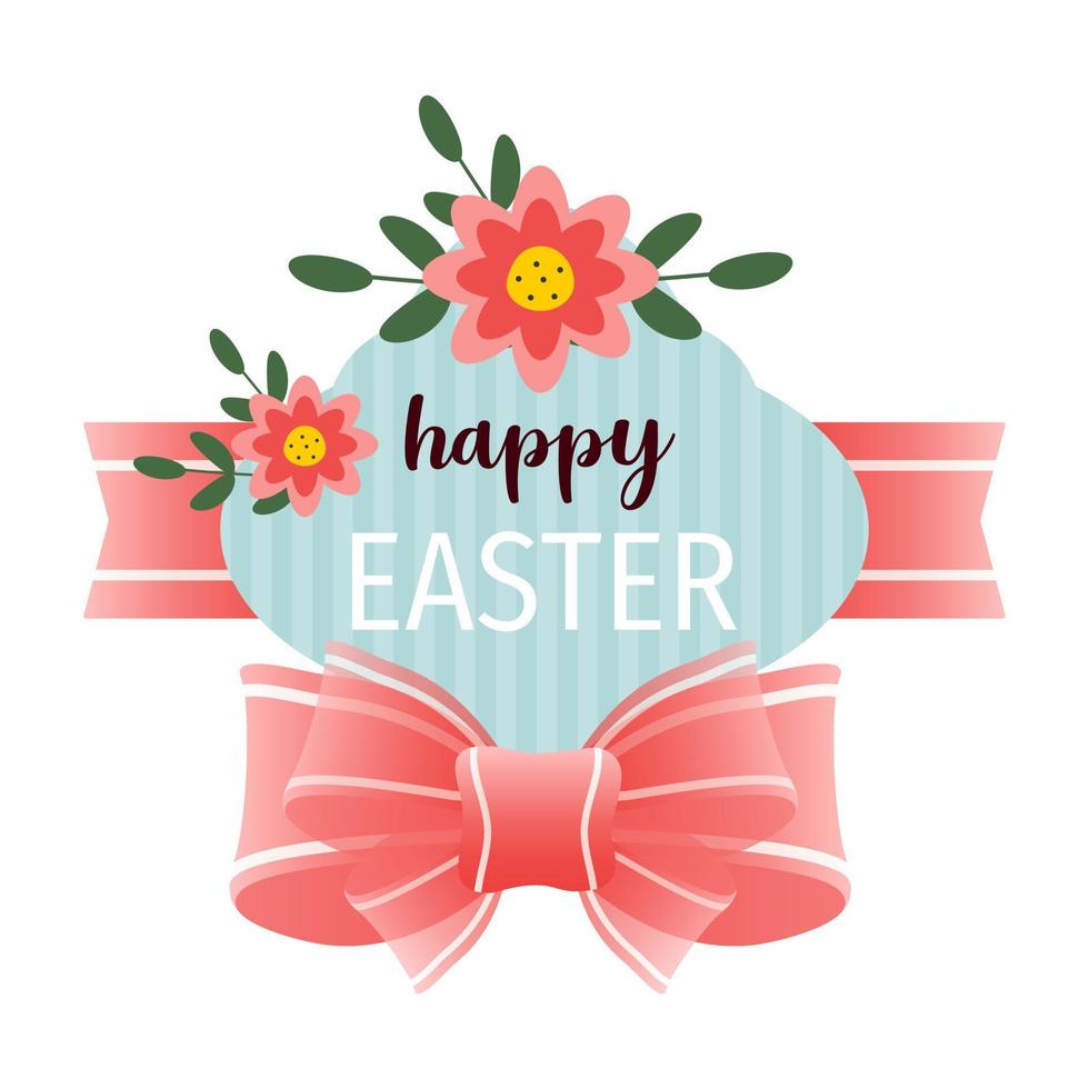 Happy Easter gift tag and label with cute cartoon bow and flower vector