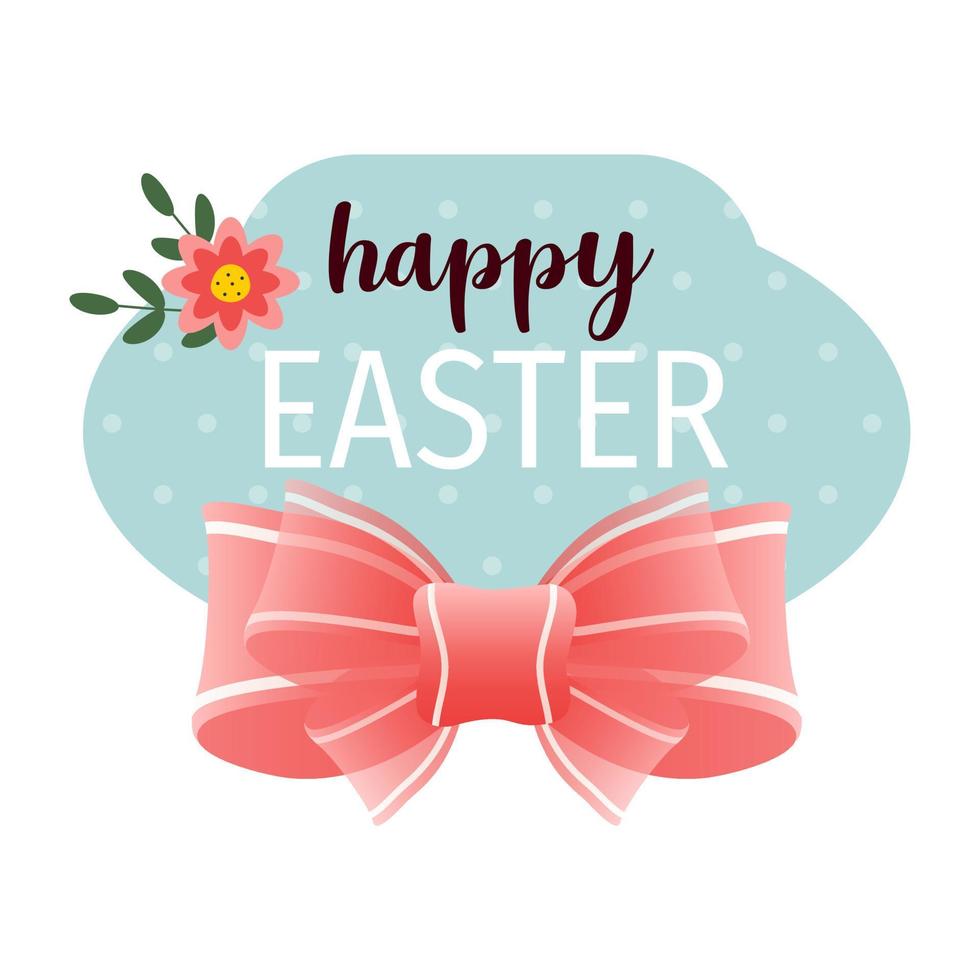 Happy Easter gift tag and label with cute cartoon bow and flower vector