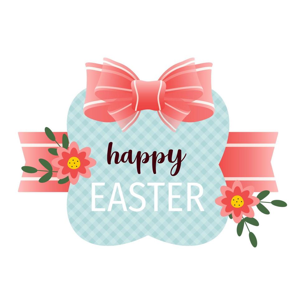 Happy Easter gift tag and label with cute cartoon bow and flower vector