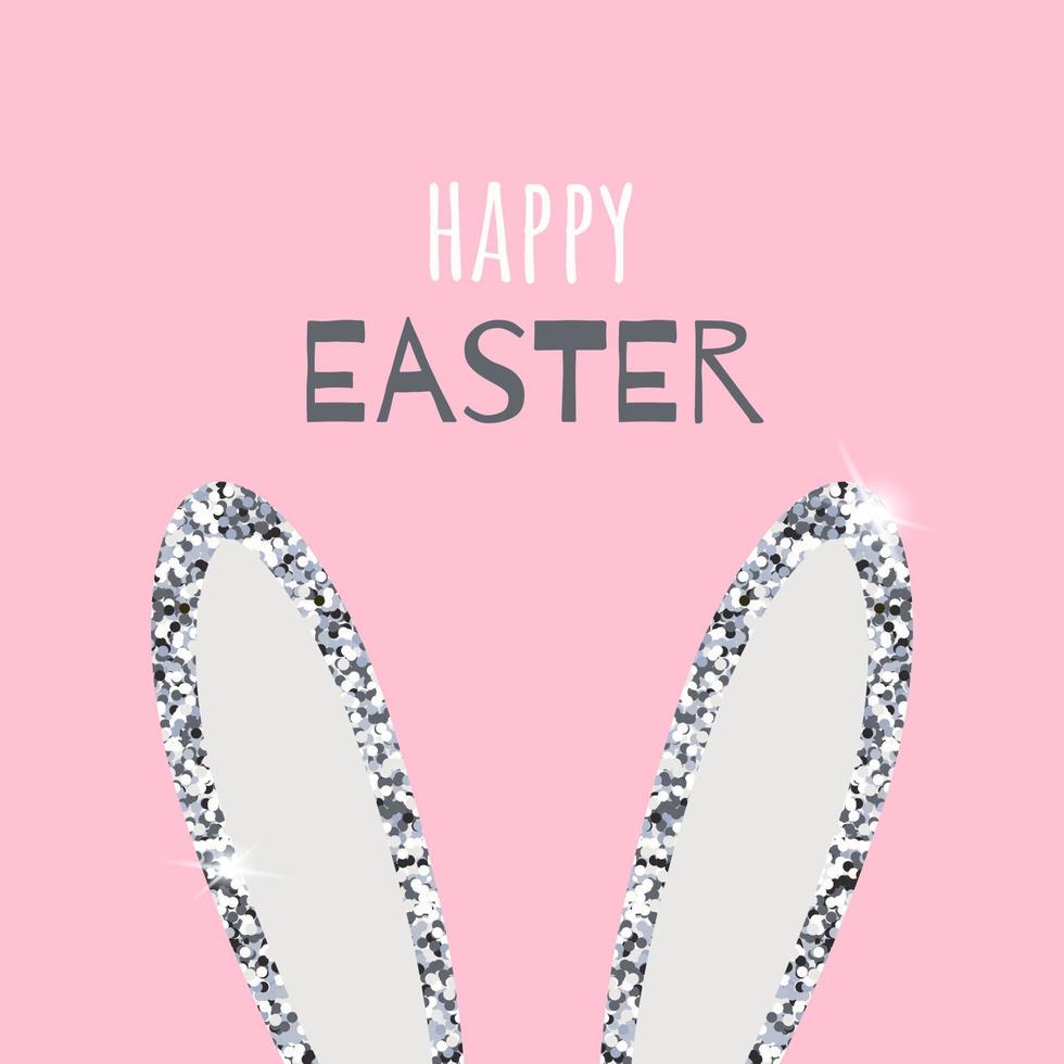 Happy Easter greeting card template. Cute bunny ears. Cartoon style. vector