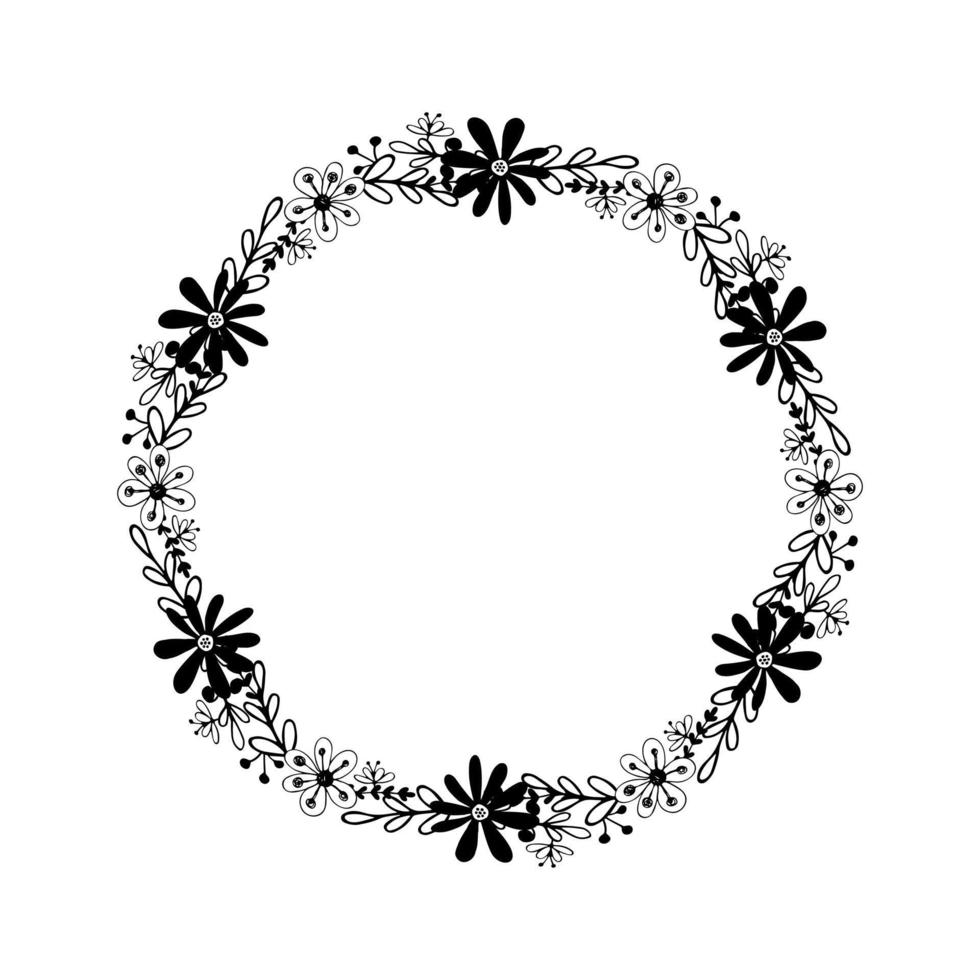 Hand drawn sketch wreath of flowers and leaves vector