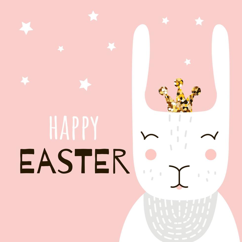 Happy Easter greeting card template. Cute bunny. Cartoon style. vector