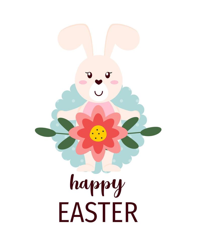 Happy Easter gift tag and label with cute cartoon bow, egg, carrots and bunny vector