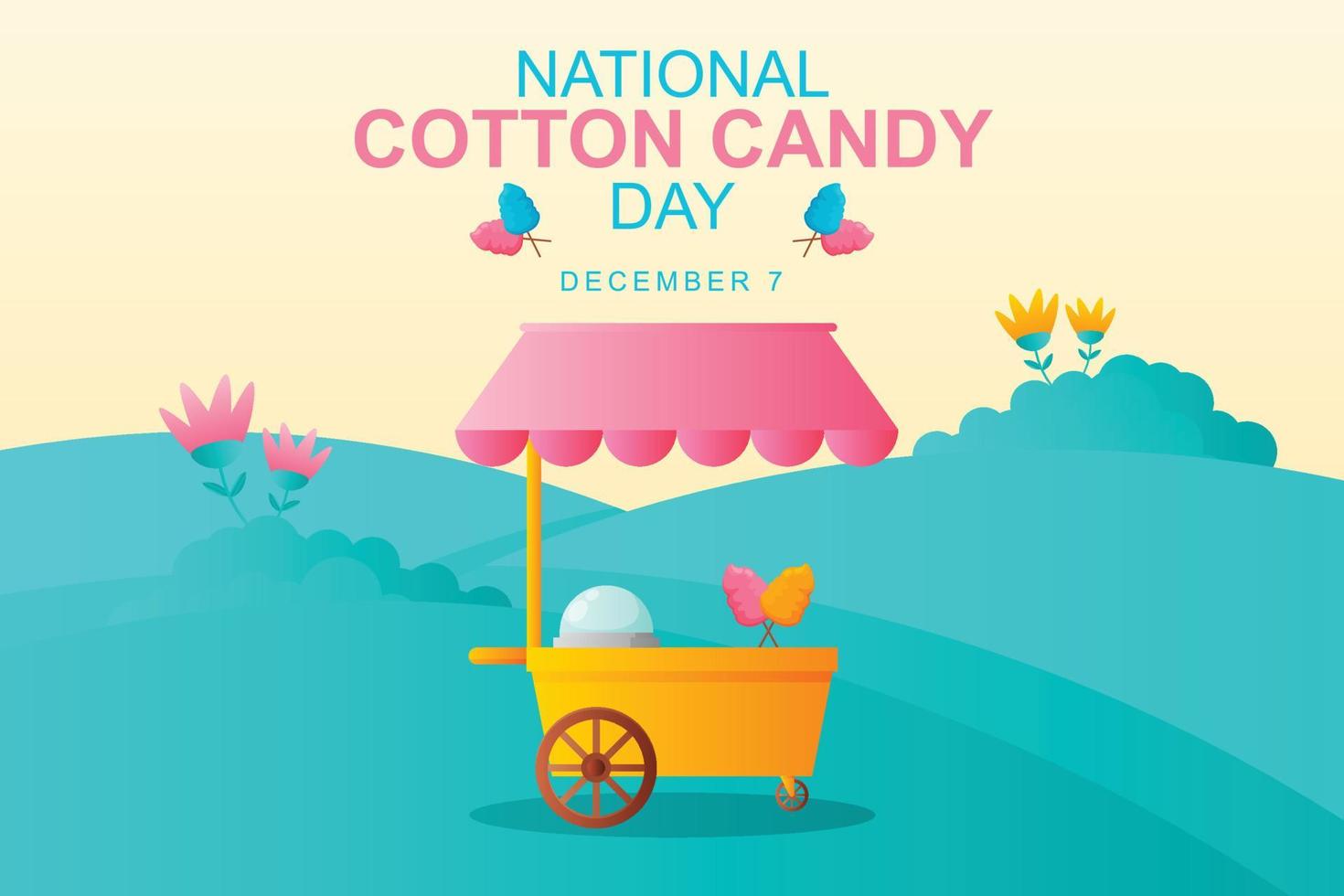 National Cotton Candy Day background. Design with gradient cotton candy cart. vector