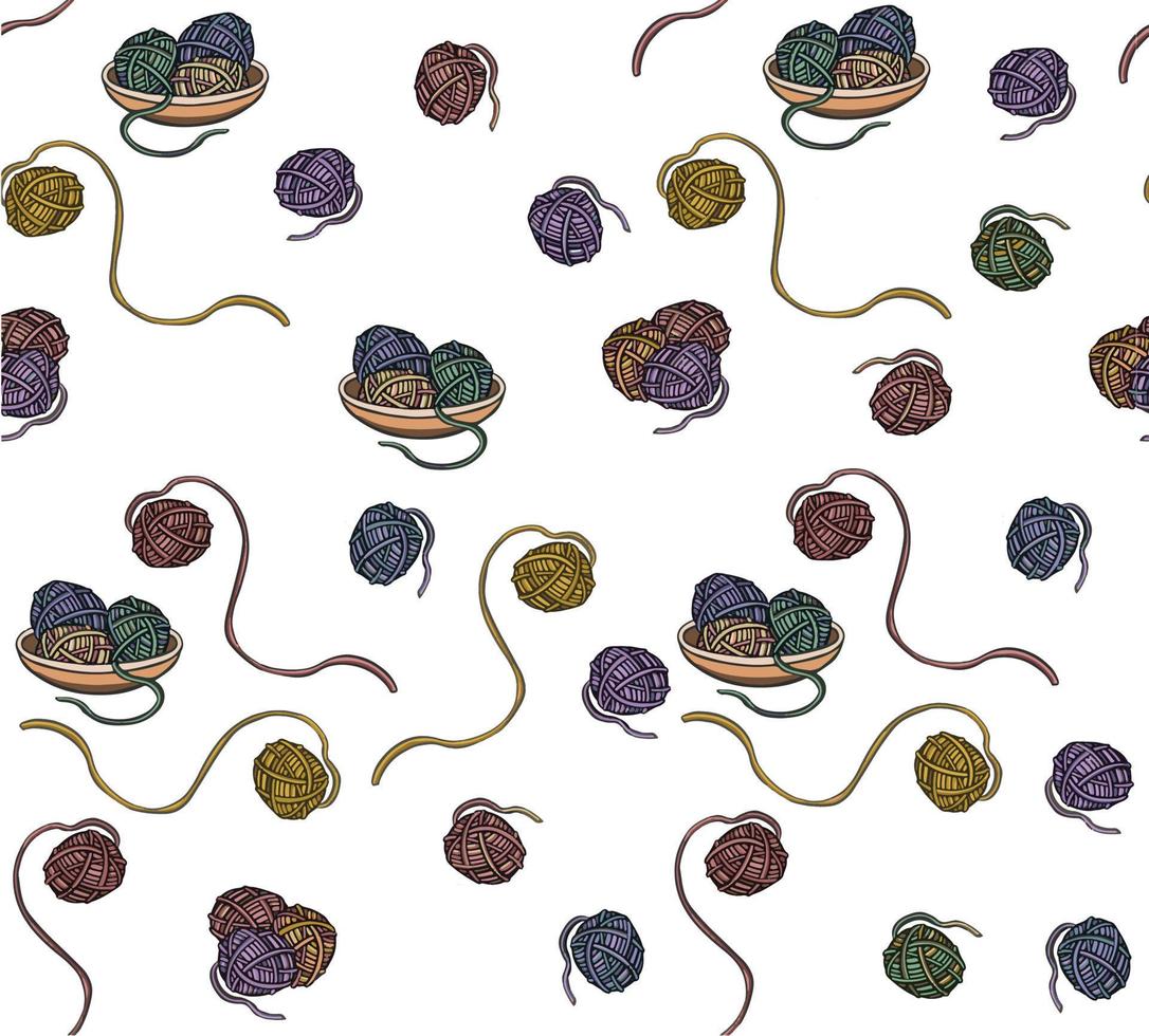 Seamless pattern of multi-colored knitting thread crochet. vector