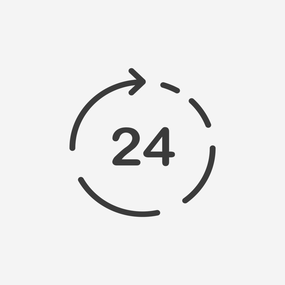 24 horas, tiempo, reloj, hora, icono de llamada vector símbolo de signo aislado
