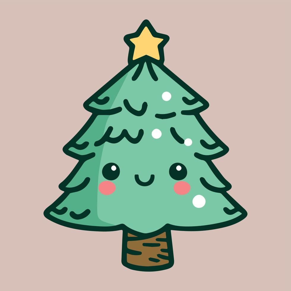 lindo árbol de navidad adorable. ilustración kawaii. vacaciones de  invierno. árbol de celebración de dibujos animados.