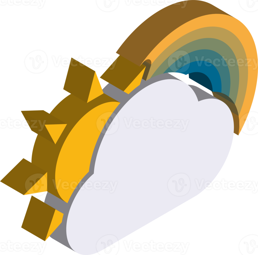 clouds and rainbow illustration in 3D isometric style png