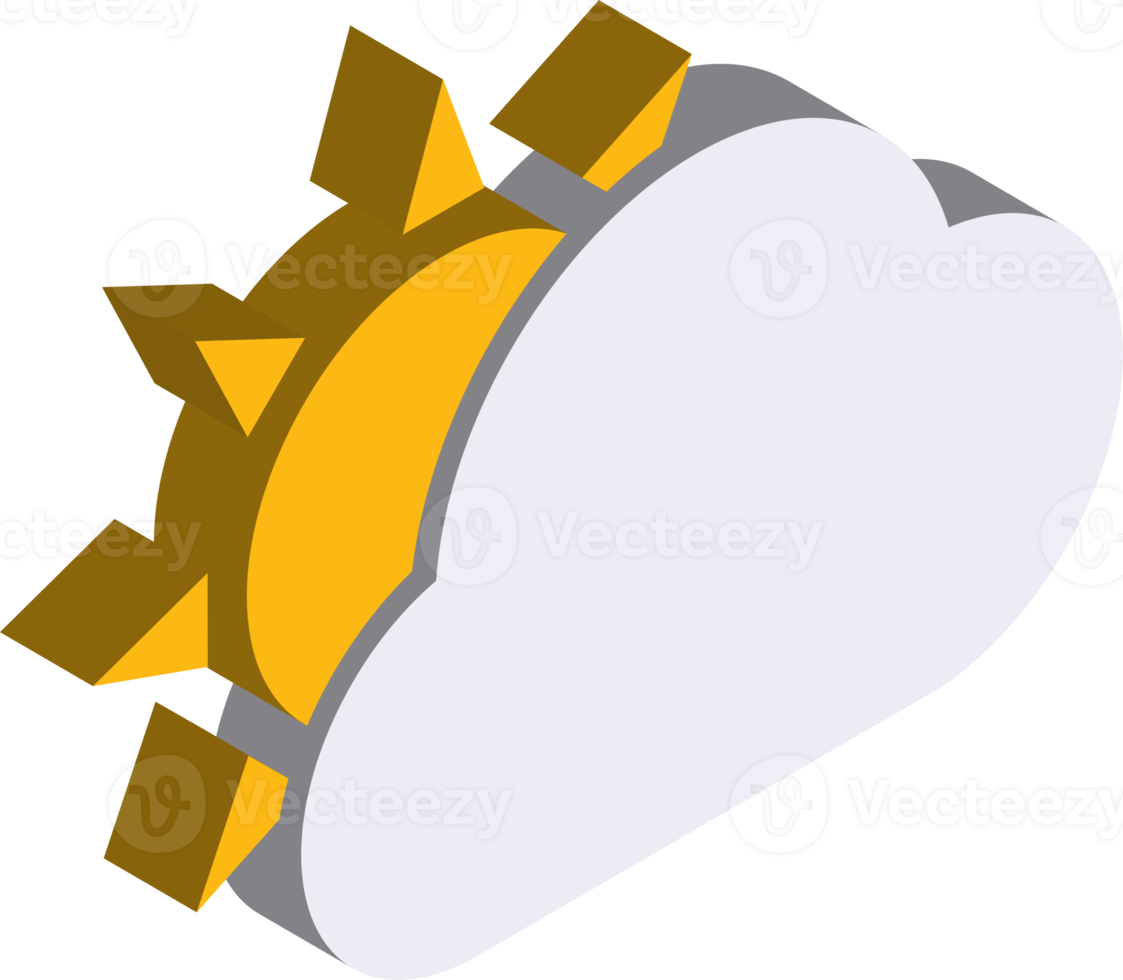 sun and clouds illustration in 3D isometric style png